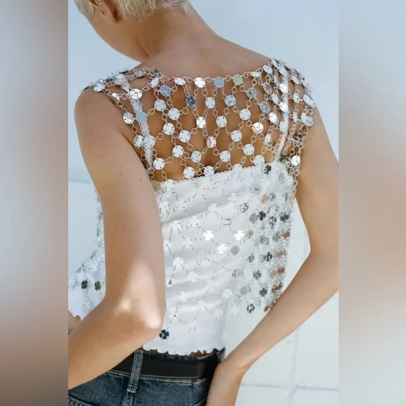 Zara Silver Beaded festival chain Top - Picture 6 of 6